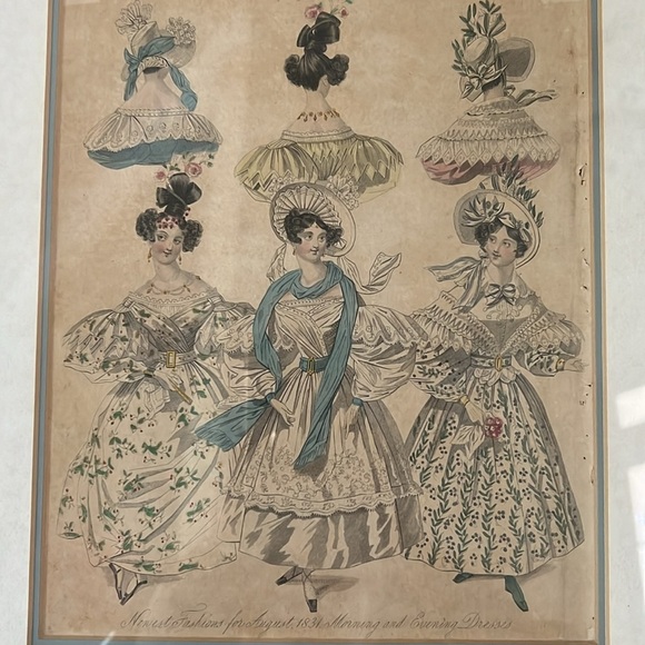 Antique Women’s Evening Dressed Framed Art 1831 - Picture 2 of 5